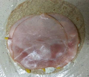 Adding Virginia ham to the low carb tortilla wrap