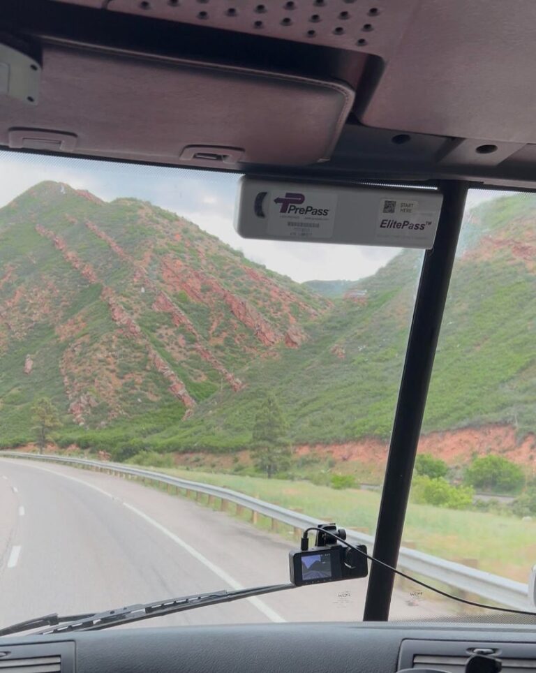Driving through mountains in a big rig